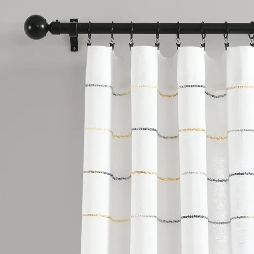 Miniatura 2 de Lush Decor Paneles de Cortinas de Ventana de Algodón Teñido con Hilo de Rayas Ombré, Par, 40" An x 95" L, Amarillo y Gris - Cortinas - Cortinas