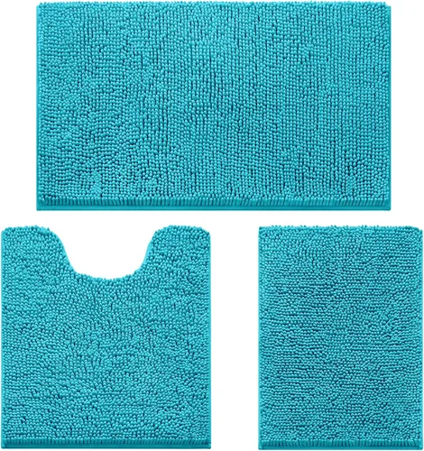 Miniatura 11 de HOMEIDEAS Juego de 3 alfombras de baño, ultra suaves, antideslizantes, absorbentes, de chenilla, juego de alfombrillas de baño para inodoro (beige)