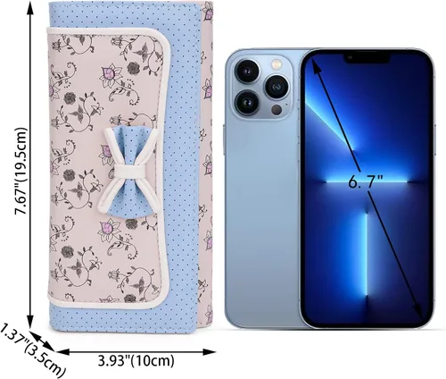 Miniatura 6 de UTO Wallet for Women Large Capacity Bowknot Flower Card Holder Phone Case Zipper Pocket Gilrs Purse Clutch
