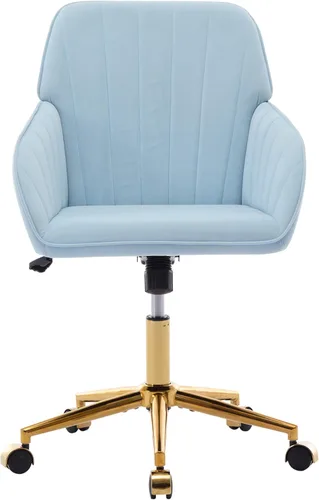 Miniatura 7 de Silla de oficina en casa de terciopelo con base dorada, cómoda y moderna silla de escritorio, silla giratoria ajustable para sala de estar