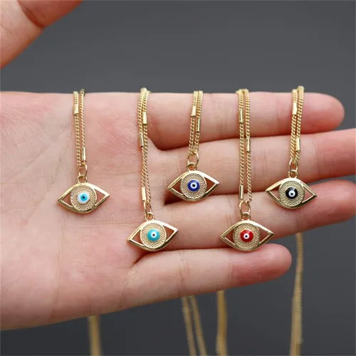 Miniatura 3 de Collar contra el mal de ojo para mujer, chapado en oro de 18 quilates, collar de ojo turco con colgante de oro para niñas