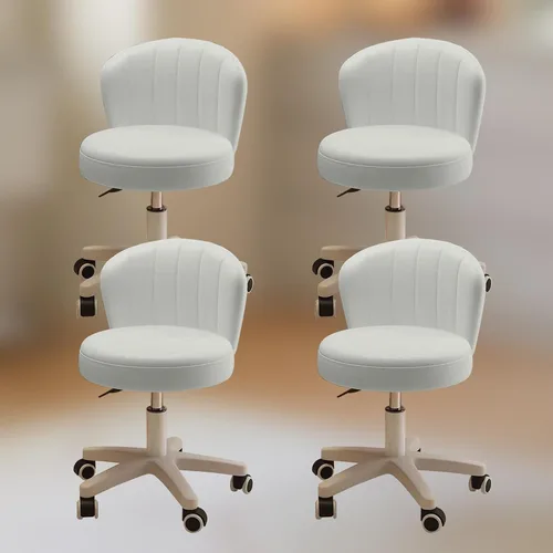 Miniatura 10 de Silla de escritorio pequeña, silla redonda con respaldo de piel sintética, altura ajustable, giratoria, taburete de trabajo, silla para el hogar