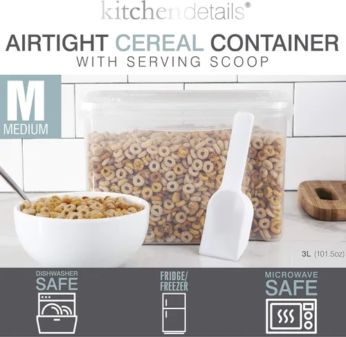 Miniatura 7 de Kitchen Details Paquete de 2 recipientes para cereales con cucharón, mediano, hermético, lata de alimentos, se mantiene fresco, organizadores