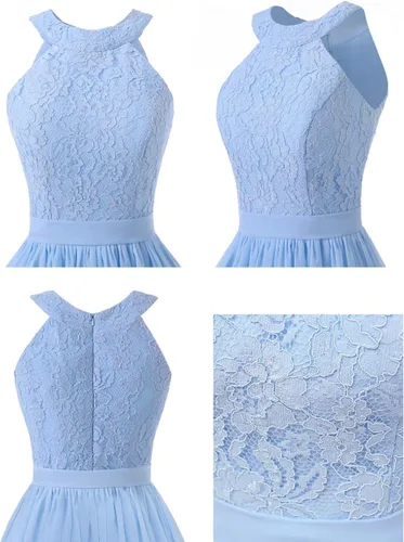 Miniatura 3 de Yexinbridal Halter - Vestidos cortos de dama de honor de gasa con encaje floral