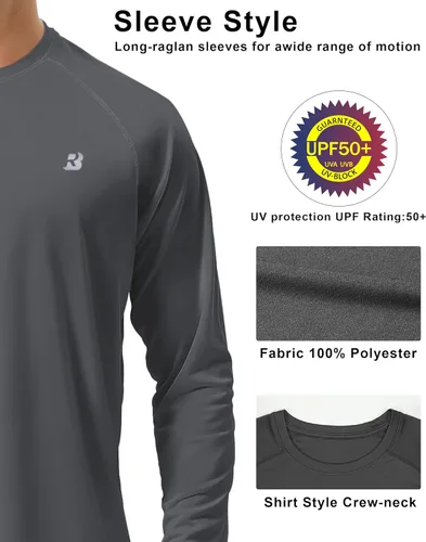 Miniatura 4 de Roadbox Camisas de Protección Solar UV UPF 50+ para Hombres Manga Larga SPF Rash Guard para Pesca Senderismo Natación Correr Paquete de 2 - Gris