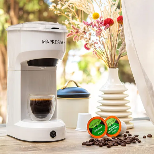 Miniatura 4 de Mixpresso Cafetera 2 en 1 de una sola porción para cápsulas K y café molido, máquina de café de una sola taza, mini cafetera de tamaño compacto