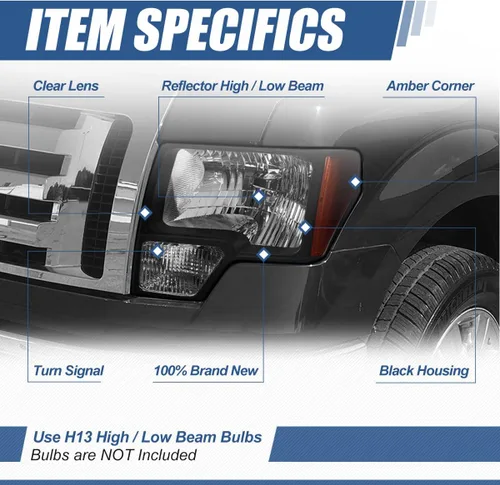Miniatura 2 de Auto Dynasty Conjunto de faros delanteros compatible con Ford F150 2009, 2010, 2011, 2012, 2013, 2014, 12ª generación, repuesto de faros con luces