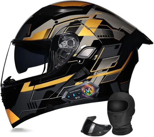 Miniatura 12 de Casco Modular Moto con Bluetooth Integrado, Doble Visera, Ventilación Múltiple, Forro Extraíble, ABS de Alta Densidad, DOT Homologado para Hombres