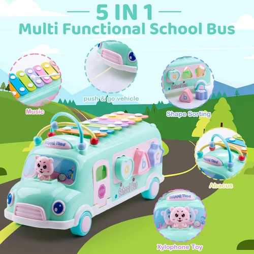 Miniatura 2 de Juguete de Xilofón de Autobús Escolar para Bebés para Niños Pequeños de 1 a 3 años, Juguetes Musicales Montessori de Autobús de 5 en 1, Regalos