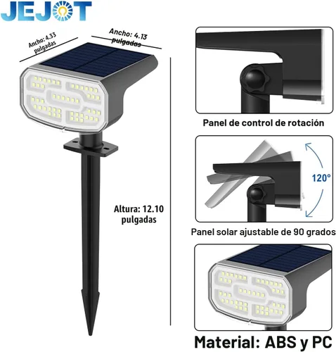Miniatura 8 de JEJOT Luces solares para exteriores, impermeables, IP65, encendido/apagado automático, 2700 K, 2 modos de iluminación, LED súper brillante, luces