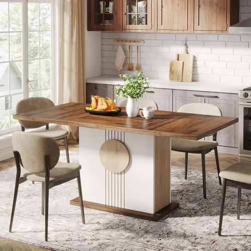 Miniatura 4 de Tribesigns Mesa de comedor rectangular de 55 pulgadas para 4 a 6 personas, mesa de comedor de madera de granja para cocina, comedor y sala de estar