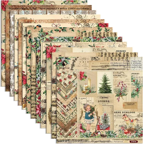 Miniatura 12 de Papel para álbum de recortes con patrón navideño, suministros de producción de tarjetas de 6 pulgadas, 24 hojas de cartulina libre de ácido de un
