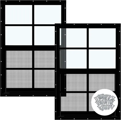 Miniatura 9 de Tandefio Paquete de 2 Ventanas de Cobertizo Empotradas de 16 x 16 pulgadas de color negro con vidrio templado y malla para el hogar, ventanas