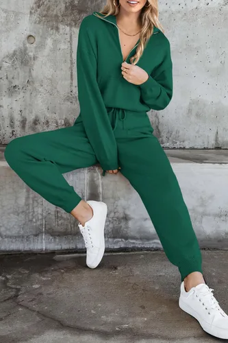 Miniatura 52 de PRETTYGARDEN Conjunto de suéter de 2 piezas para mujer, sudadera con cremallera, pantalones deportivos, ropa casual