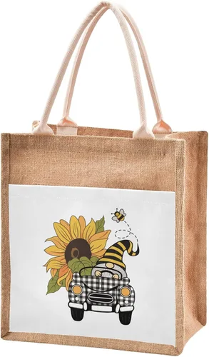 Miniatura 17 de CaTaKu Divertida bolsa de yute con asas y cremallera para gatos, bolsa de arpillera reutilizable con bolsillo frontal de lona, regalo para bodas, 12