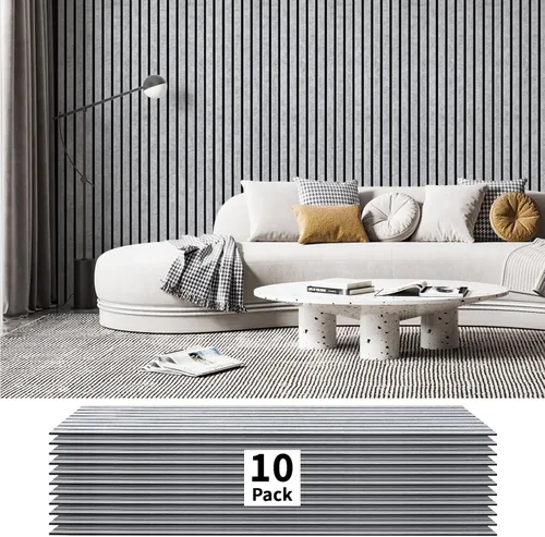 Art3dwallpanels Paquete de 10 Paneles Acústicos, 48" X 12" X 0.43" Paneles de Pared Insonorizados, Autoadhesivos de Alta Densidad que Absorben el