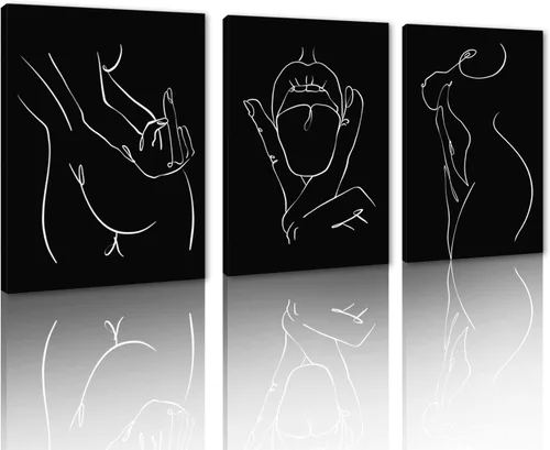 Miniatura 46 de Novatique 3 piezas de arte de pared sexy en blanco y negro para parejas desnudas, decoración de pared abstracta de amor para mujeres y hombres, arte