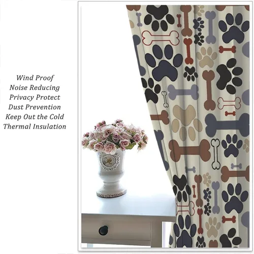 Miniatura 5 de Cortinas opacas con diseño de animales, fondo azul con huellas de perro, huesos y divertido patrón de cachorro, cortinas de sala de estar para niños