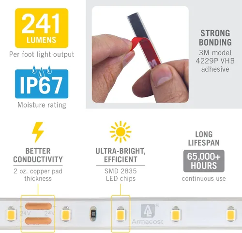 Miniatura 4 de Armacost Lighting RibbonFlex Pro 135410 - Cinta de luz blanca cálida (2700 K), 60 LEDs/M, 8.2 ft, 24 V