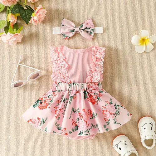 Miniatura 81 de Mubineo Ropa de verano para bebé niña, sin mangas, encaje floral, vestido de mameluco para recién nacido