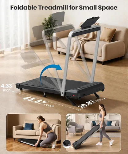 Miniatura 2 de WELLFIT Caminadora con barra de agarre, caminadora con inclinación del 10% para el hogar, capacidad de peso de 320 libras, caminadora pequeña
