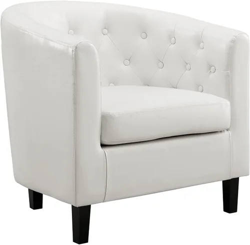 Naomi Home Emma - Silla acentuada con botones copetados de imitación de cuero, silla de barril estilo midcentury moderno, sillón cómodo, sillas de