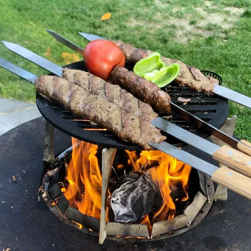 Miniatura 4 de Goutime Kabob - Brochetas de 23 pulgadas de largo, 1 pulgada de ancho de acero inoxidable para asar a la parrilla con mango de madera para hacer