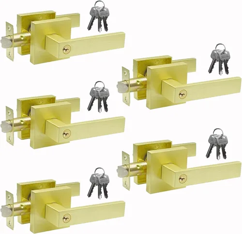 Miniatura 26 de Manija de puerta negra mate resistente, manija de puerta de entrada con llave igual, pomos de puerta con cerradura y llave, manija de puerta Negro