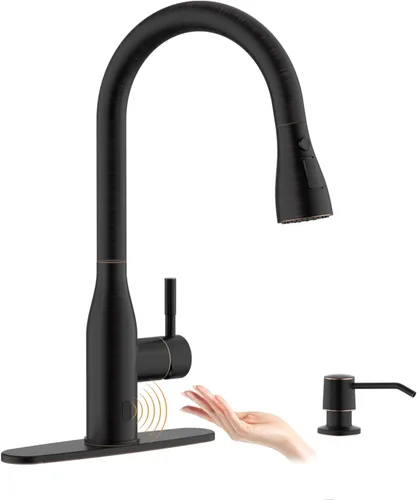 Miniatura 12 de APPASO Grifo de cocina de bronce con dispensador de jabón, grifo de fregadero de bronce frotado con aceite para cocina, grifo de fregadero de cocina