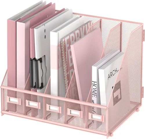 Miniatura 11 de SUPEASY Organizador de escritorio de metal para revistas, con 5 compartimentos verticales, organizador de archivos para escritorio de oficina, Negro