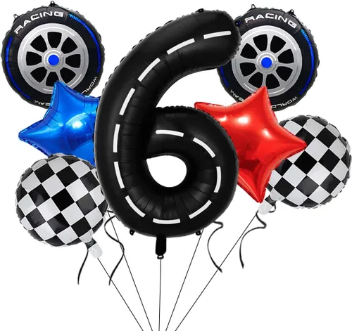 Miniatura 9 de Globos de auto de carreras, decoraciones de cumpleaños de autos, globos de aluminio grandes de 40 pulgadas, globos negros del número 0