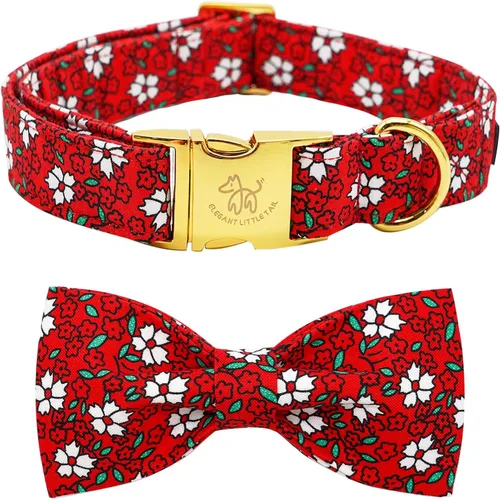Collar para perros Elegant little tail, collar navideño para perros con flor roja, collar festivo para mascotas, collar con lazo para perros, collar