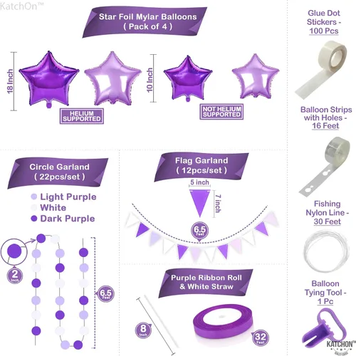 Miniatura 3 de KatchOn, Juego de decoración de fiesta púrpura 2026 – Paquete enorme de 155 globos para arco 2026 Globos 2026, telón de fondo con flecos, Morado