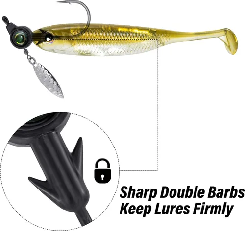 Miniatura 3 de Dr.Fish Paquete de 10 jigs Underspin Jigs Heads 3D Eye Freshwater Swimbait Jig Freshwater Bass Walleye Fishing Mustad Hooks Sauce Blade 1/8oz, Negro