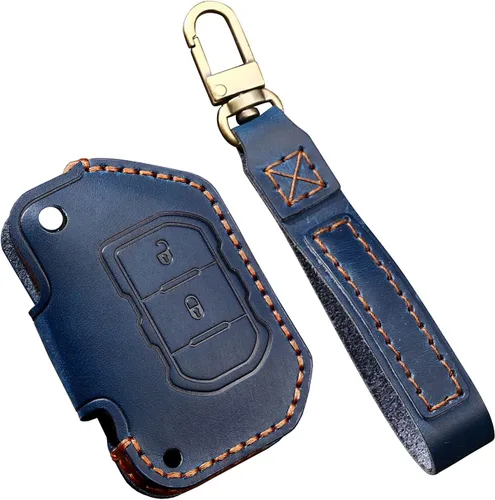 Miniatura 13 de ontto Funda de cuero para llavero de 2/3 botones con llavero compatible con Jeep Wrangler JL JLU Rubicon 2018-2021, color negro, Negro