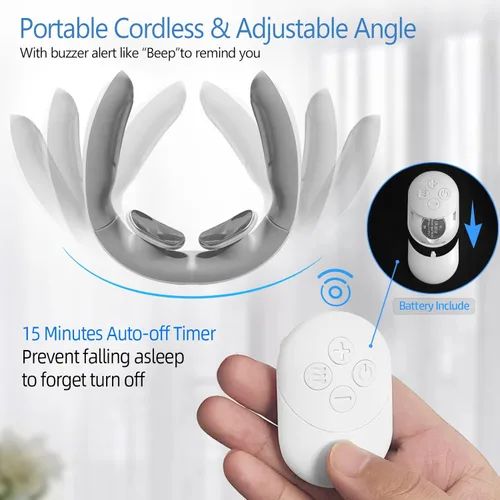 Miniatura 4 de Masajeador eléctrico de cuello de pulso con calor para aliviar el dolor, 10 modos, 15 intensidades, terapia de tejido profundo, punto de activación