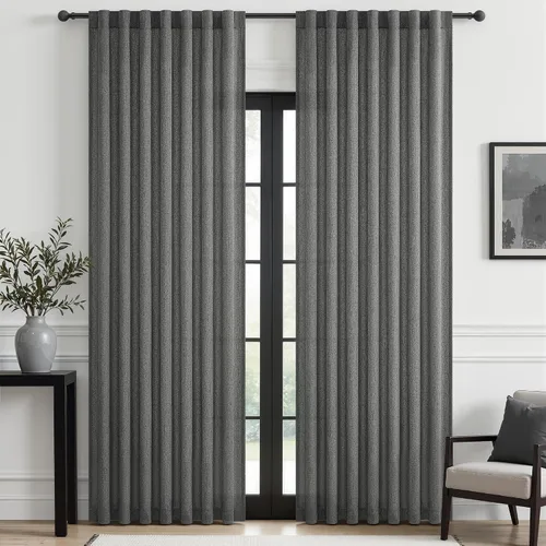 Miniatura 28 de Cortinas translúcidas de lino beige blanco de 84 pulgadas de largo, 2 paneles, cortinas modernas con filtrado de luz y privacidad, riel de techo