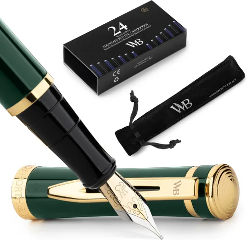 Miniatura 17 de Set de pluma estilográfica Wordsworth & Black, punta mediana dorada de 18 quilates, incluye 24 cartuchos de tinta, un convertidor de repuesto y Todo