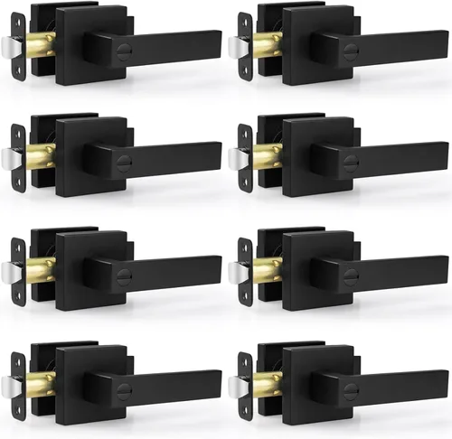 Miniatura 24 de Estmoon Paquete de 2 palancas de puerta de paso, pomos de puerta negros mate, manijas de puerta cuadradas para interiores, palancas resistentes sin