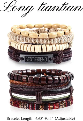 Miniatura 7 de Long tiantian Pulseras de cuero para hombre, estilo hippie, apilables, estilo bohemio, trenzadas, de los años 70, trajes de joyería para hombres