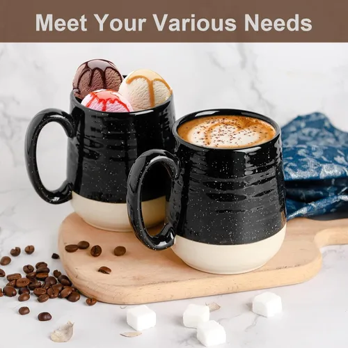 Miniatura 4 de HASENSE Juego de 4 Tazas de Café, Tazas de Café de Cerámica de 15 Onzas con Asas, Taza Grande de Porcelana para Café, Capuchino, Té, Tazas Negras