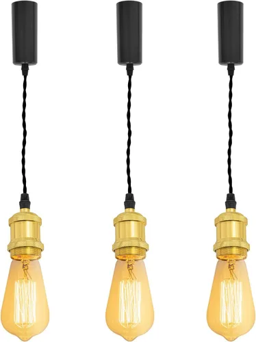 Miniatura 49 de Kiven 3 luces H System Track Mini colgante, soporte de lámpara con acabado negro perla, kit de luces de riel, colgante de rosa, tela trenzada