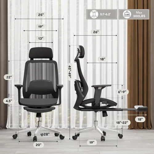 Miniatura 2 de FLEXISPOT Silla de oficina de masaje con reposapiés, silla de escritorio ergonómica de respaldo alto con reposacabezas ajustable, reposabrazos 3D