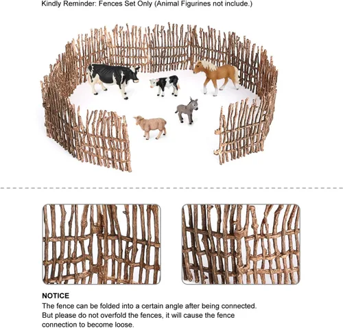 Miniatura 4 de Volnau Juego de 12 piezas de plástico de madera para valla de corral, accesorios para paneles de caballos, figuras de granja, figuras de animales