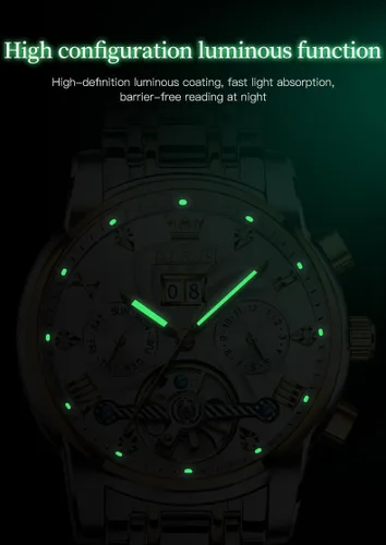 Miniatura 8 de OLEVS Relojes de esqueleto para hombre, reloj de pulsera de diamantes de lujo, automático, mecánico, automático, luminoso, impermeable