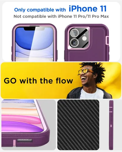 Miniatura 2 de AICase Funda para iPhone 11 con soporte integrado con protector de pantalla de vidrio + lente de cámara, resistente protección contra caídas, cuerpo