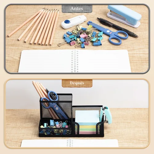 Miniatura 3 de M&G Soporte de malla para bolígrafo, organizador de escritorio, soporte para lápices para escritorio, negro, 3 compartimentos, organizador
