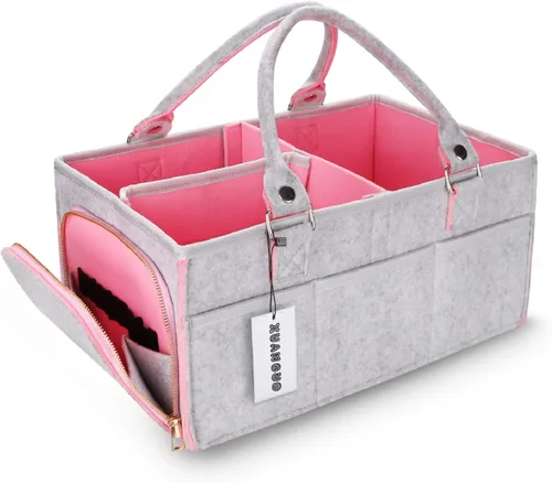 Miniatura 8 de XUANGUO Organizador de Pañales para Bebé con Asa - Cesta de Almacenamiento de Guardería Neutral por Género - Bolsa de Mano Portátil - Organizador