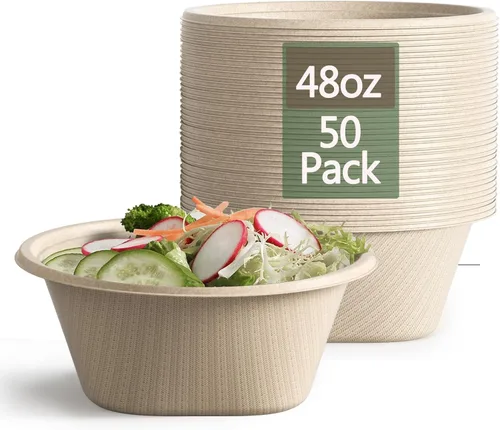 Miniatura 11 de Tazones desechables de 24 onzas, [paquete de 100] cuencos de papel desechables, cuencos biodegradables resistentes y ecológicos de caña de azúcar