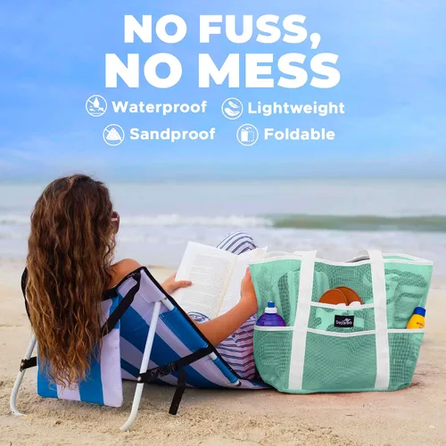 Miniatura 7 de Dejaroo Bolsa de playa de malla ligera, para juguetes y elementos esenciales de vacaciones